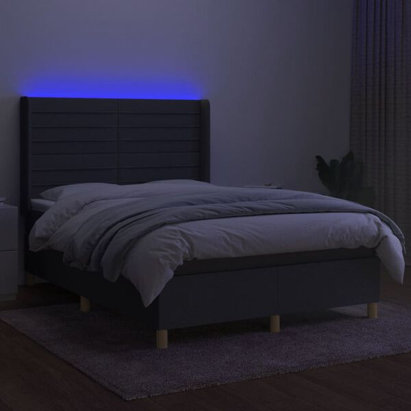 vidaXL Boxspring met matras en LED stof donkergrijs 140x190 cm