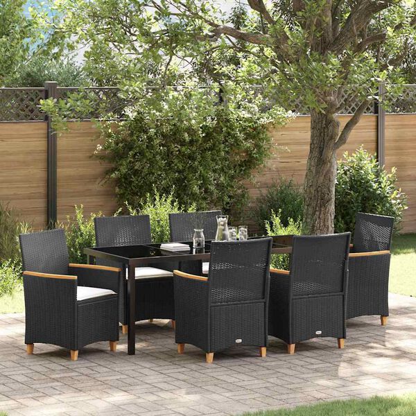 vidaXL Tuin Eetset 7 pcs Zwart poly rattan