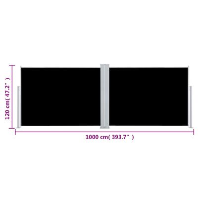 vidaXL Windscherm uittrekbaar 120x1000 cm zwart