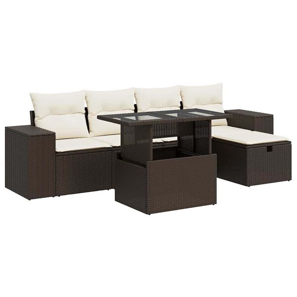 vidaXL 6-delige Loungeset met kussens poly rattan bruin