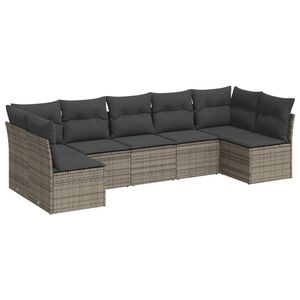vidaXL 7-delige Loungeset met kussens poly rattan grijs