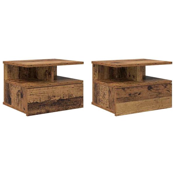 vidaXL Vliegend Nachtkastje 2 pcs Oudhout 40 x 31 x 28 cm Bewerkt hout