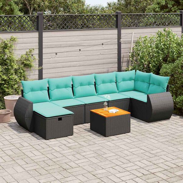 vidaXL 8-delige Loungeset met kussens poly rattan zwart