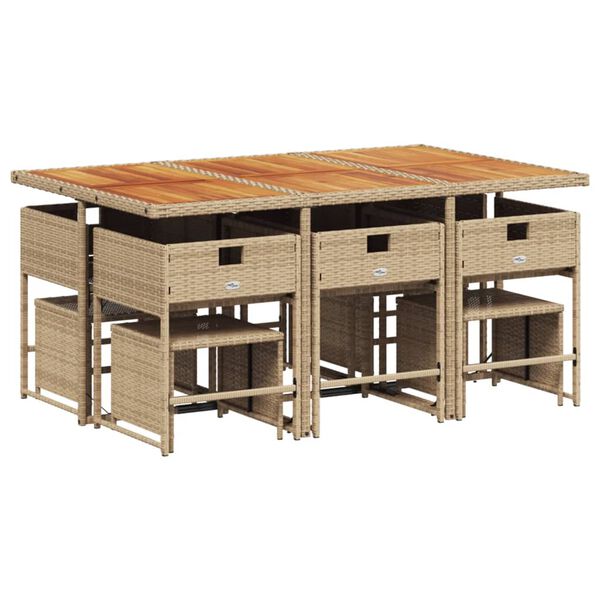 vidaXL 11-delige Tuinset met kussens poly rattan beige