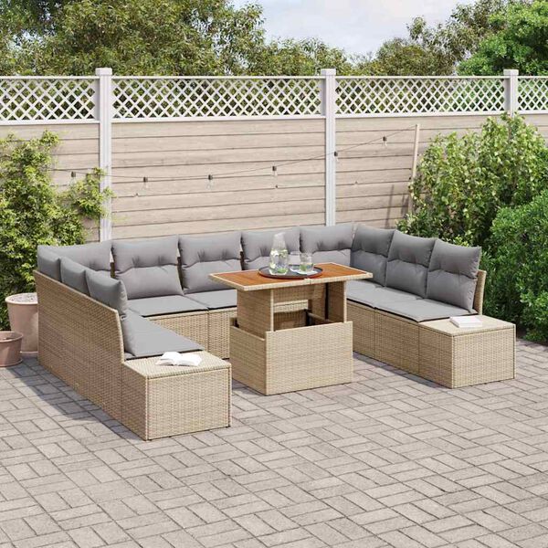 vidaXL Tuin Sofa Set met opslag 10 pcs Beige Poly riet