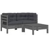 vidaXL 3-delige Loungeset met kussens massief grenenhout grijs