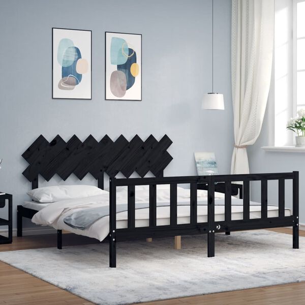 vidaXL Bedframe met hoofdbord massief hout zwart