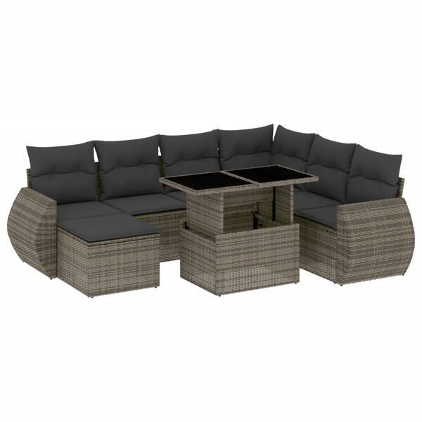 vidaXL 8-delige Loungeset met kussens poly rattan grijs