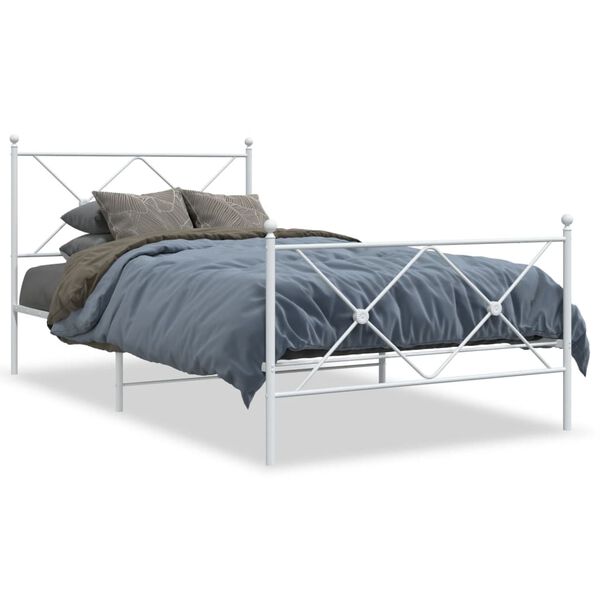 vidaXL Bedframe met hoofd- en voeteneinde metaal wit 100x200 cm