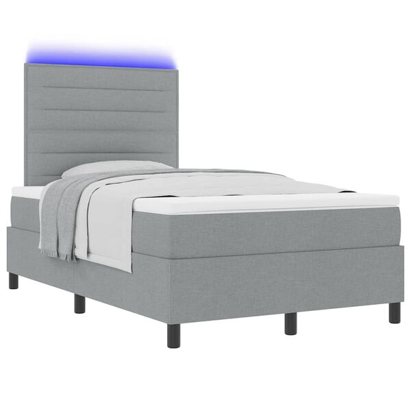 vidaXL Boxspring bed met matras met LED Lichtgrijs 120 x 190 cm Stof