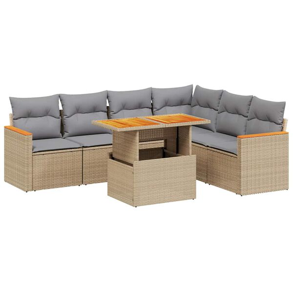 vidaXL 7-delige Loungeset met kussens poly rattan beige