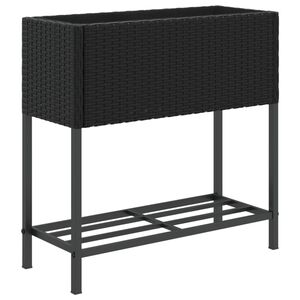 vidaXL Plantenbak met schap poly rattan zwart