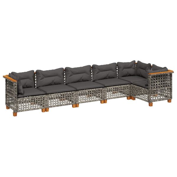 vidaXL 6-delige Loungeset met kussens poly rattan grijs