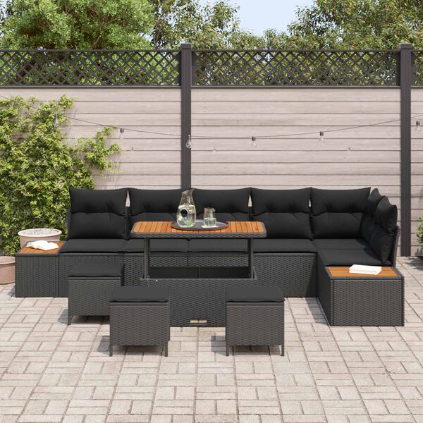 vidaXL Tuinbankenset 10 pcs Zwart poly rattan