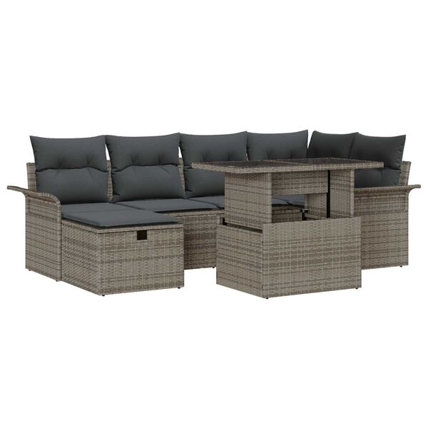 vidaXL Tuin Sofa Set met kussen met opslag 7 pcs Grijs Poly riet