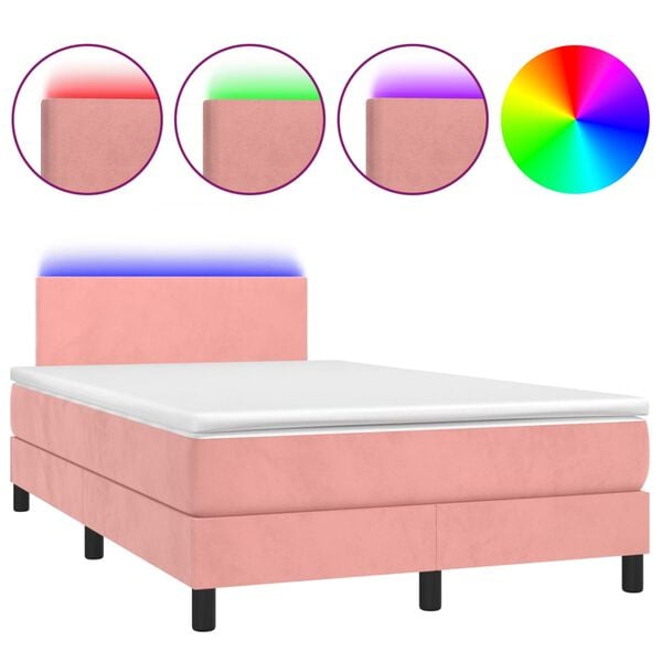 vidaXL Boxspring met matras en LED fluweel roze 120x200 cm