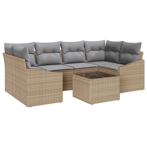 vidaXL Bankstel met kussen met opslag 7 pcs Beige en Grijs poly rattan