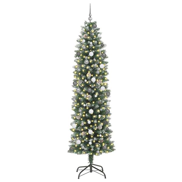 vidaXL Kunstmatige slanke kerstboom met 300 LED Groen en Wit 240 cm