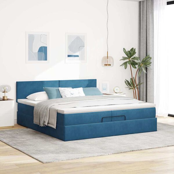 vidaXL Ottoman bed met matras 200x200 cm fluweel donkerblauw