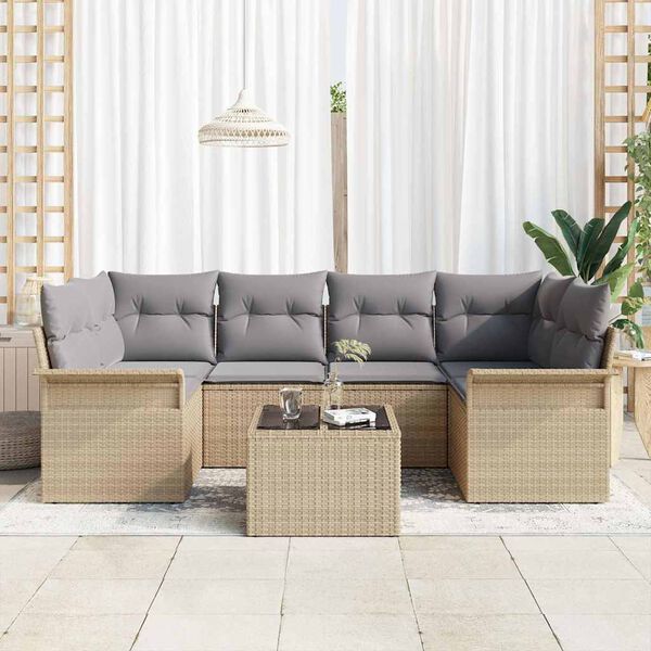 vidaXL Tuin Sofa Set 7 pcs Beige Poly riet
