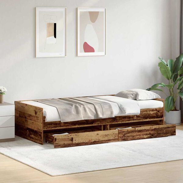vidaXL Bedframe met lade Oud Hout 90 x 200 cm Massief grenenhout