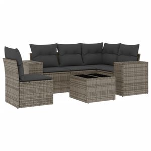 vidaXL 6-delige Loungeset met kussens poly rattan grijs
