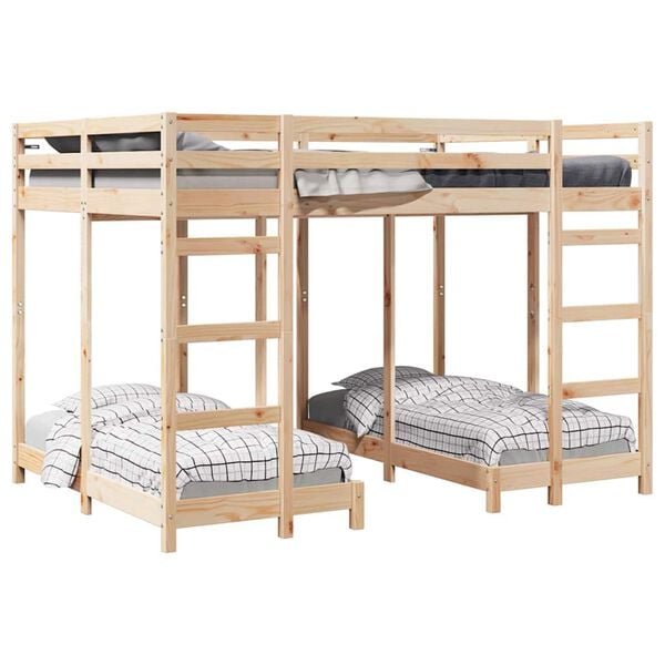 vidaXL Drie-hoog Bunk Bed Frame Bruin 140 x 200 cm Massief grenenhout