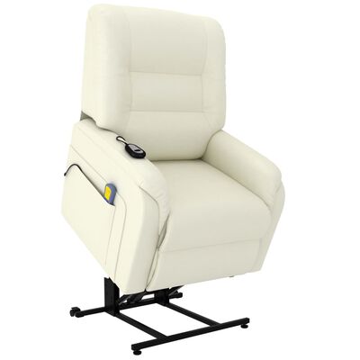 vidaXL Massagefauteuil elektrisch sta-op-stoel kunstleer crèmekleurig