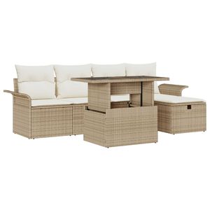 vidaXL Tuin Sofa Set met kussen met opslag 6 pcs Beige Poly riet