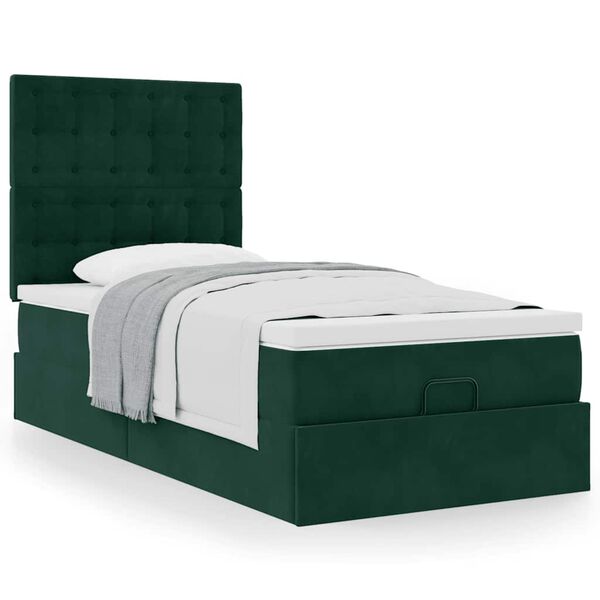 vidaXL Ottoman bed met matrassen 90x190cm fluweel donkergroen