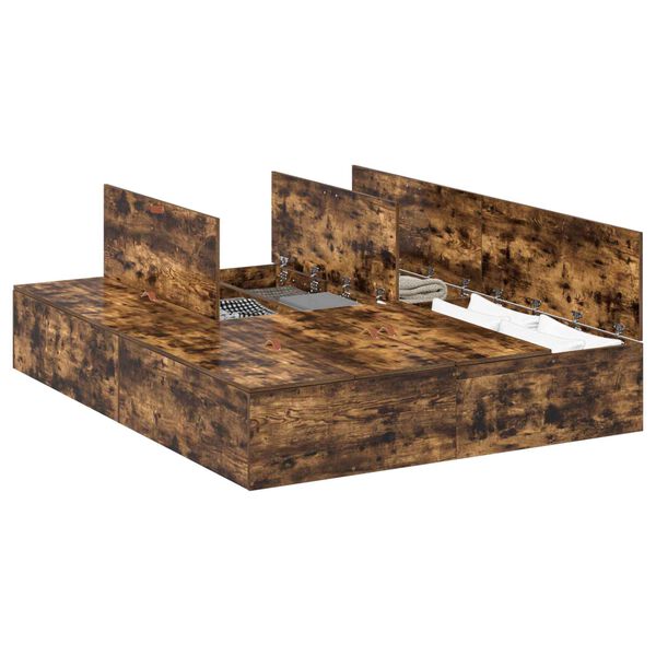 vidaXL Bedframe met opslag Gerookt eiken 140 x 190 cm Bewerkt hout