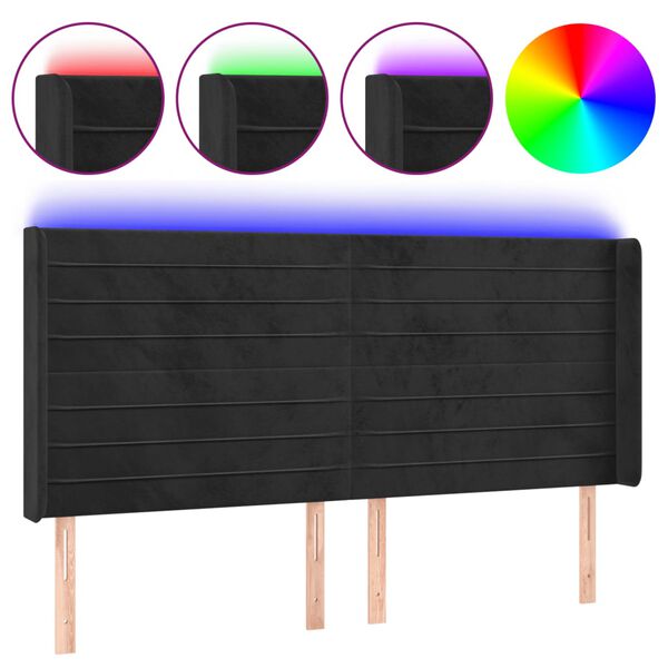 vidaXL Hoofdbord LED 163x16x118/128 cm fluweel zwart