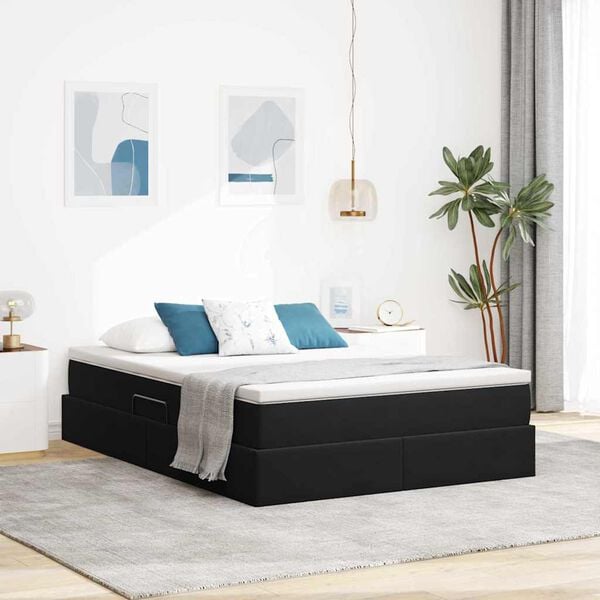 vidaXL Opbergbed met matras met matras Zwart 140 x 190 cm Fluweel
