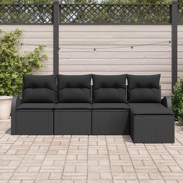 vidaXL Bankstel met kussen met opslag 5 pcs Zwart poly rattan
