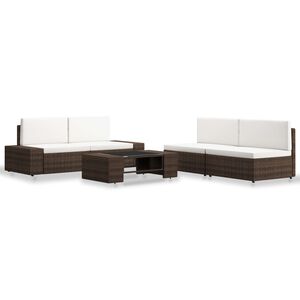 vidaXL 5-delige Loungeset poly rattan bruin
