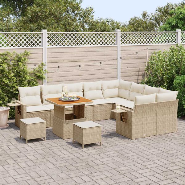 vidaXL Tuinbankenset met kussen 12 pcs Beige en Cr&egrave;me poly rattan