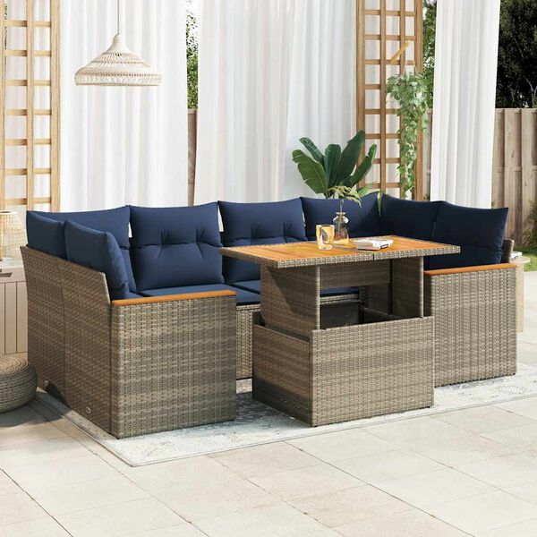 vidaXL 7-delige Loungeset met kussens poly rattan grijs