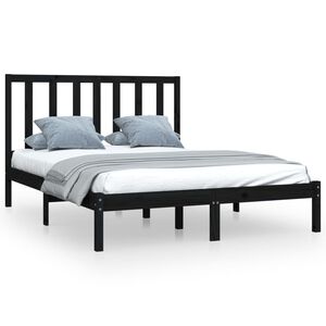 vidaXL Bedframe massief grenenhout zwart 140x190 cm