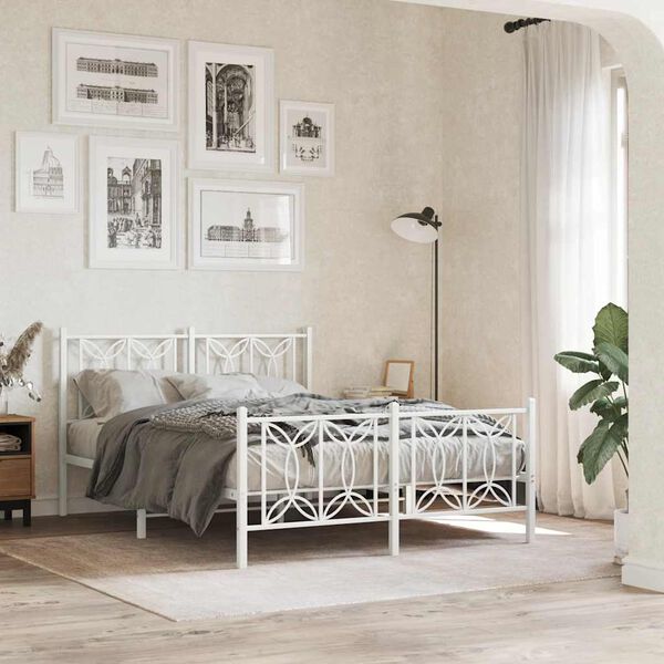 vidaXL Bedframe met hoofd- en voeteneinde metaal wit 135x190 cm