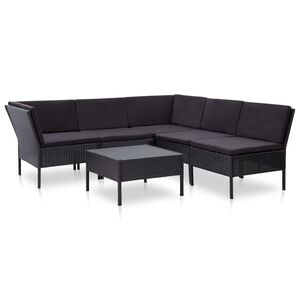 vidaXL 6-delige Loungeset met kussens poly rattan zwart