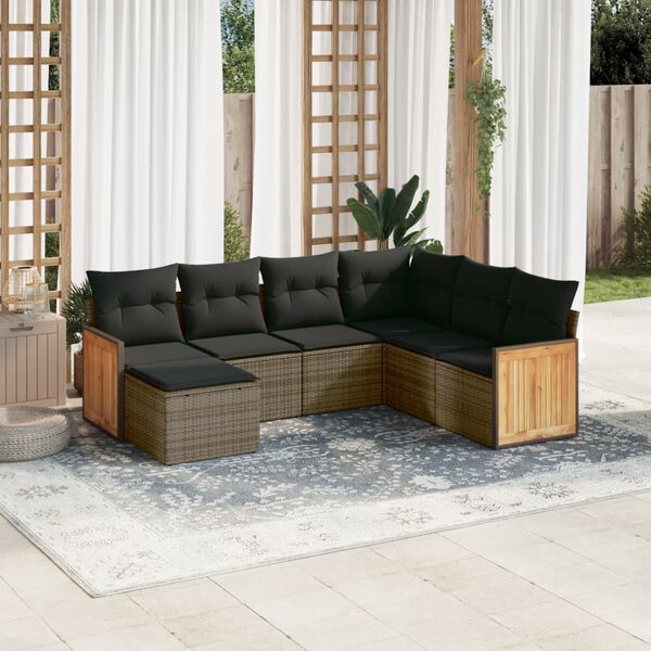 vidaXL 7-delige Loungeset met kussens poly rattan grijs
