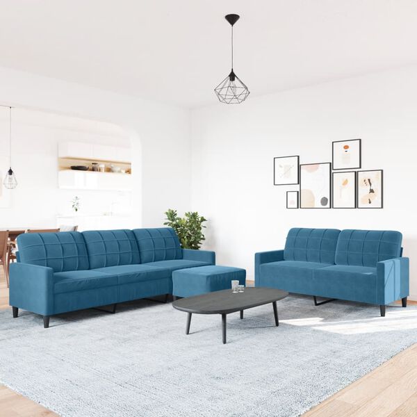 vidaXL 3-delige Loungeset met kussens fluweel blauw