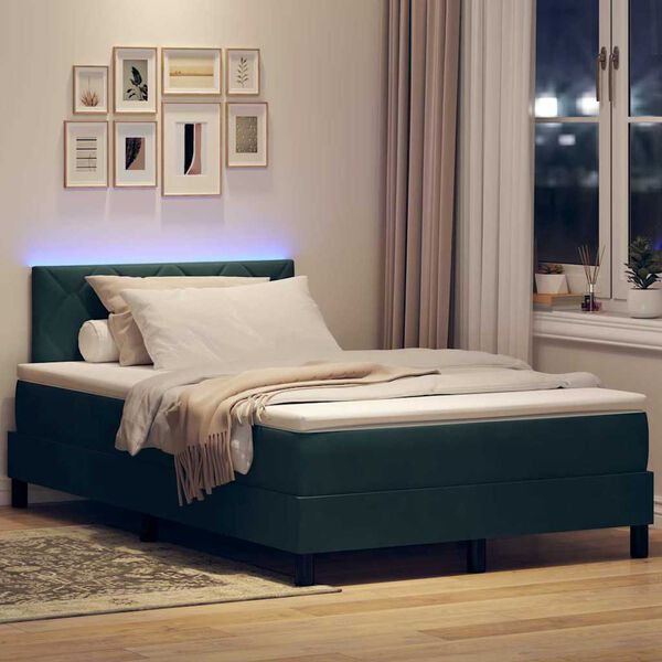 vidaXL LED Box Spring Bed met matras Donkergroen 120 x 200 cm Fluweel