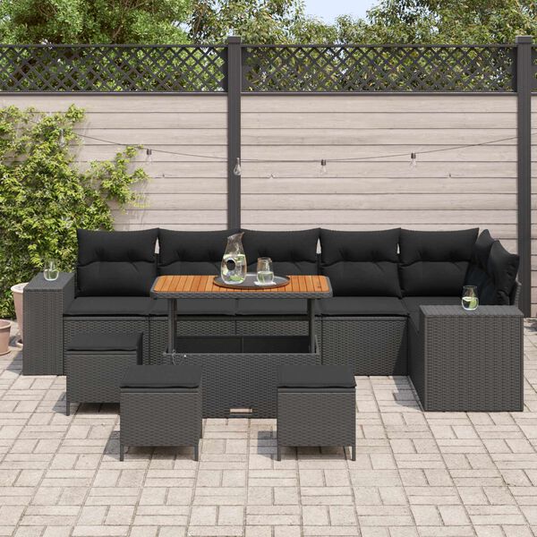 vidaXL Tuin Sofa Set met kussen 10 pcs Zwart poly rattan