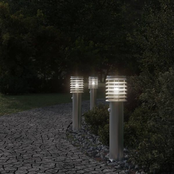 vidaXL Buitenvloerlampen 3 st met sensors 60 cm roestvrijstaal zilver