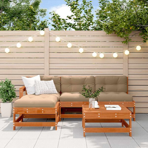 vidaXL Tuin loungeset 5 pcs Wasbruin Massief grenenhout