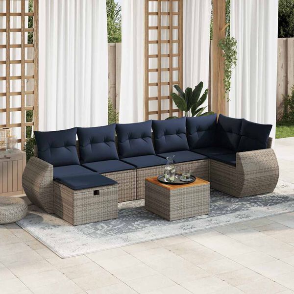 vidaXL 8-delige Loungeset met kussens poly rattan grijs