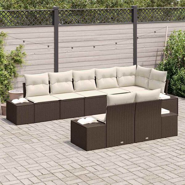 vidaXL Tuinbankenset met opslag 8 pcs Bruin en Cr&egrave;me Poly riet
