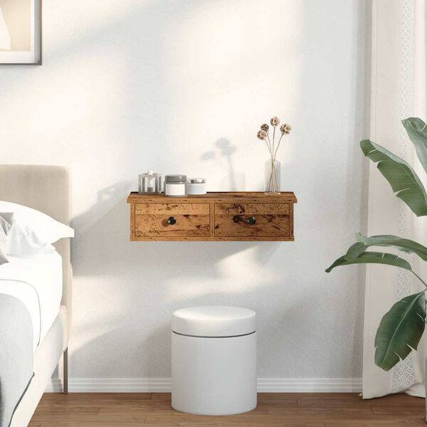 vidaXL Wandschap met lades 60x28x15 cm bewerkt hout oud houtkleurig