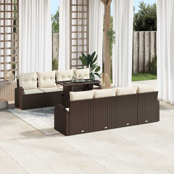 vidaXL Tuin Sofa Set met kussen 7 pcs Bruin Poly riet
